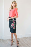 Black Rose Embroidered Pencil Skirt Skirts vendor-unknown