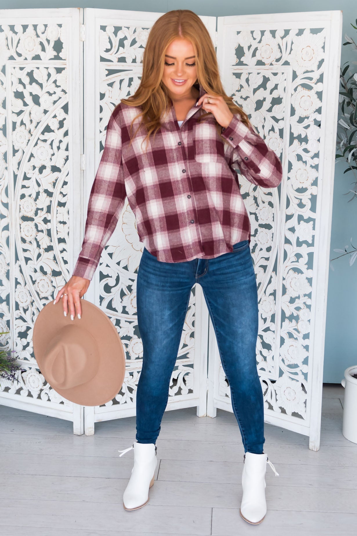 Fall Harvest Modest Button Front Flannel Modest Dresses vendor-unknown 