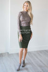 Perfect Fit Olive Pencil Skirt Skirts vendor-unknown Olive XS 