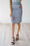 Gingham Floral Embroidered Pencil Skirt Skirts vendor-unknown