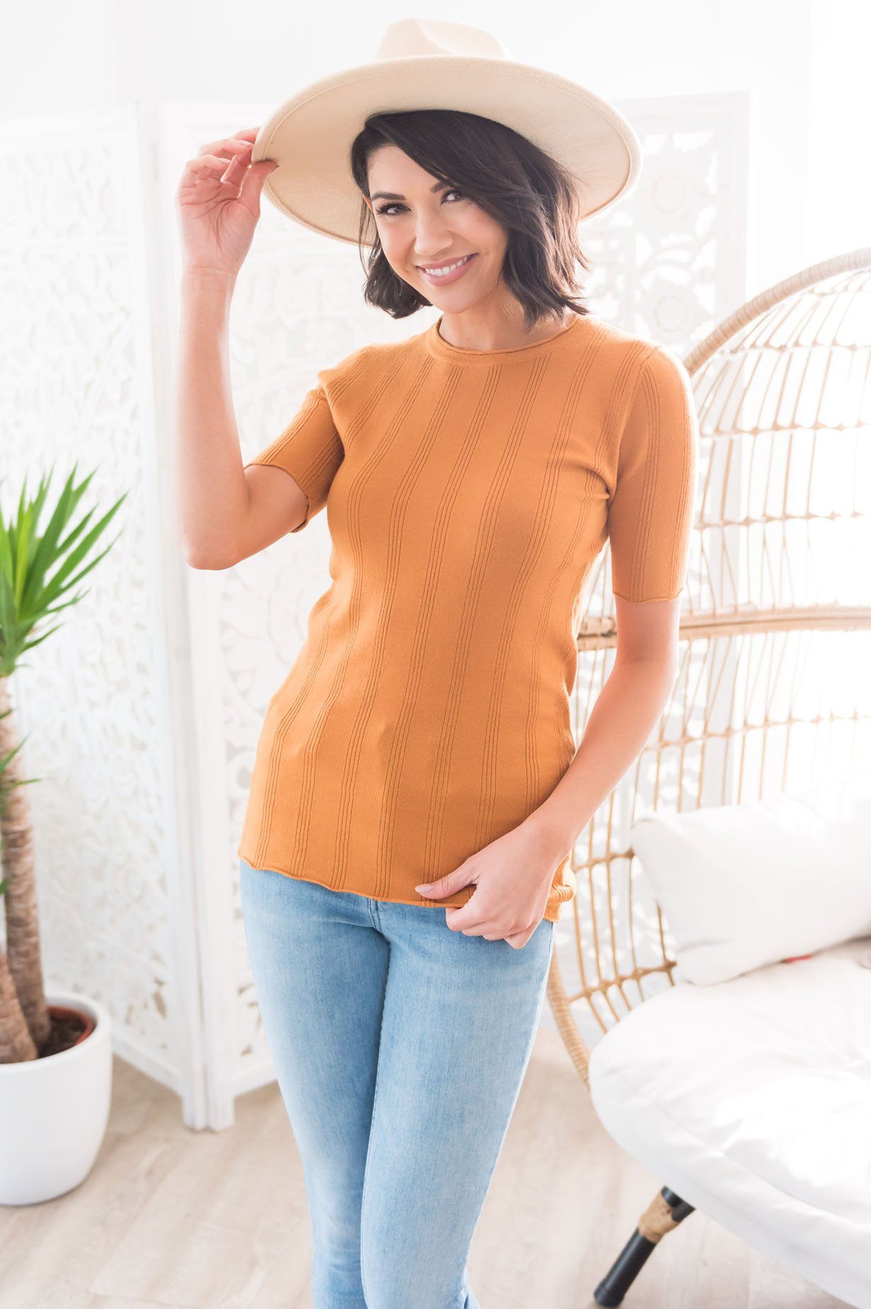 Cream & Sugar Ribbed Sweater Top Modest Dresses vendor-unknown 