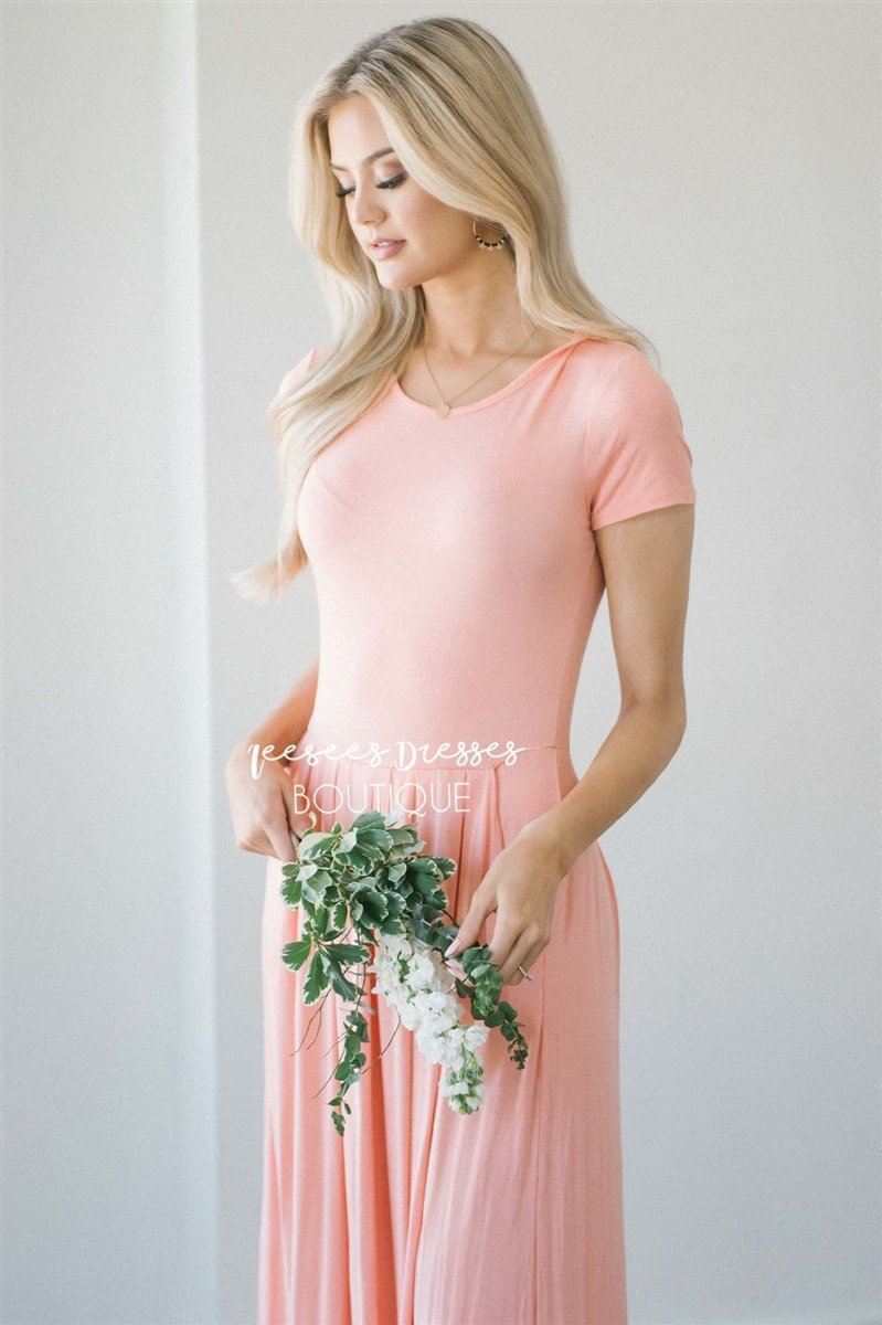 Short Sleeve Pleated Maxi Dress Modest Dresses vendor-unknown 