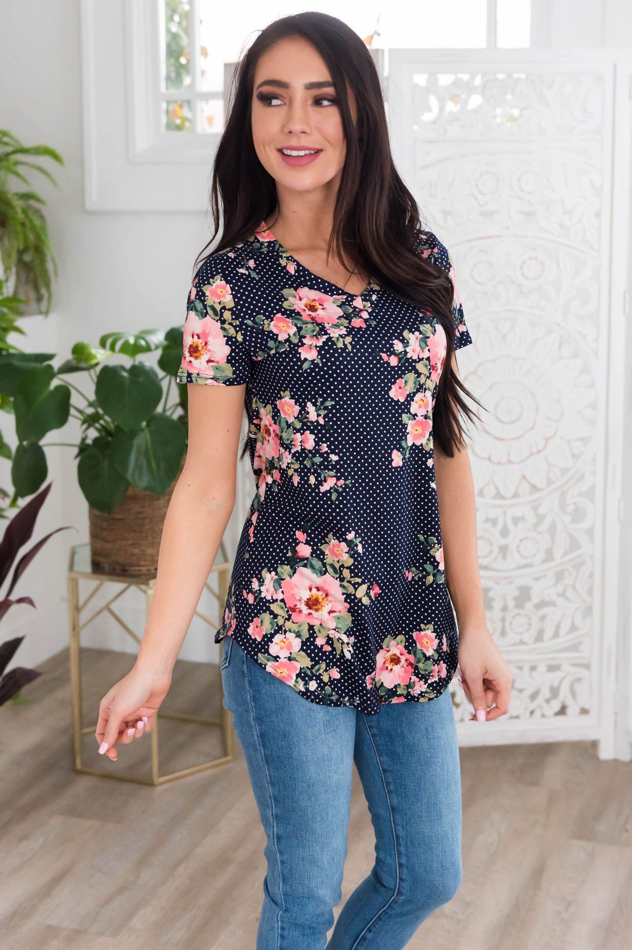 Beautiful Day Modest V-Neck Top Tops vendor-unknown 