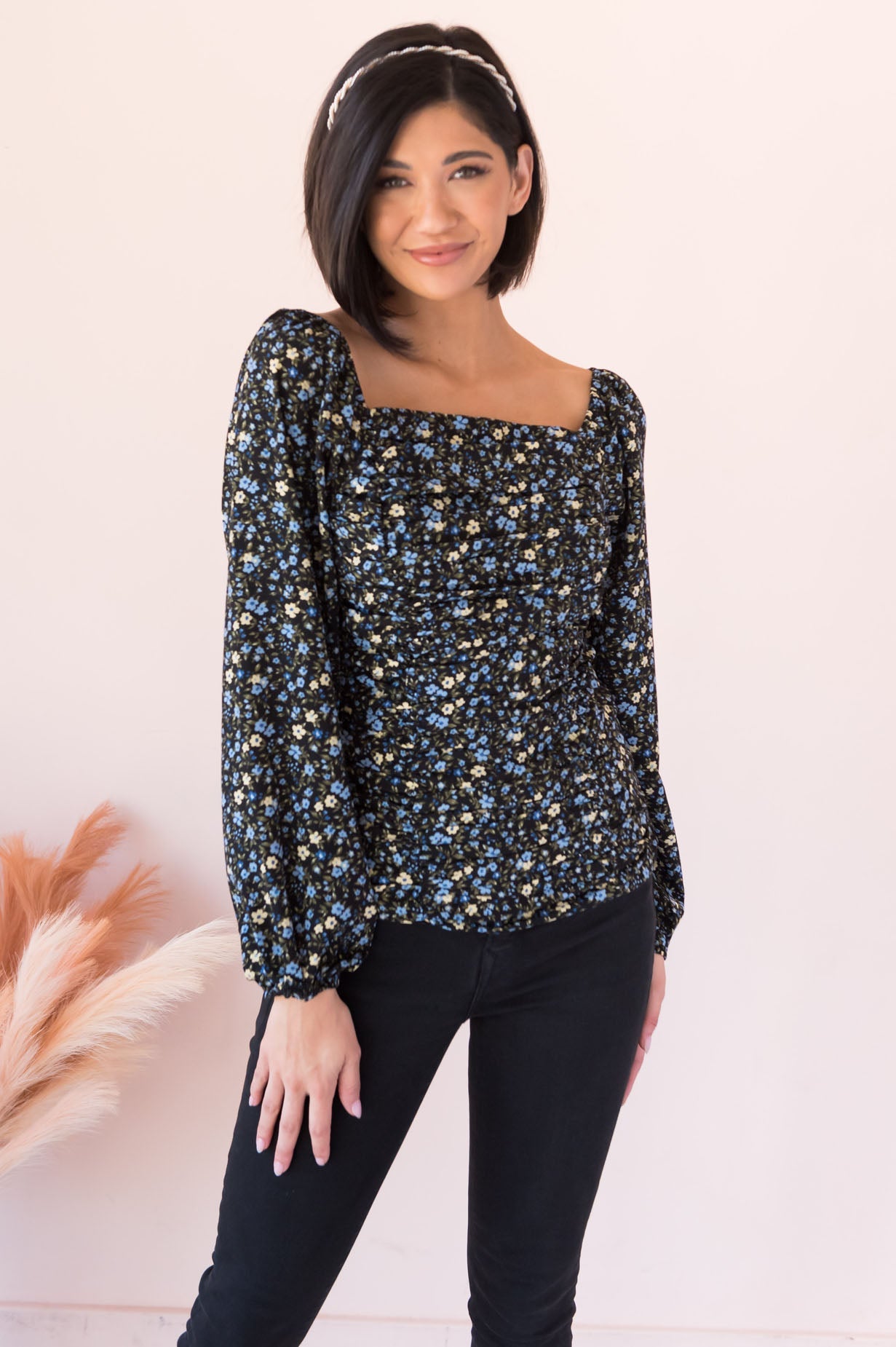 Floral Sensations Modest Ruche Top Tops vendor-unknown 