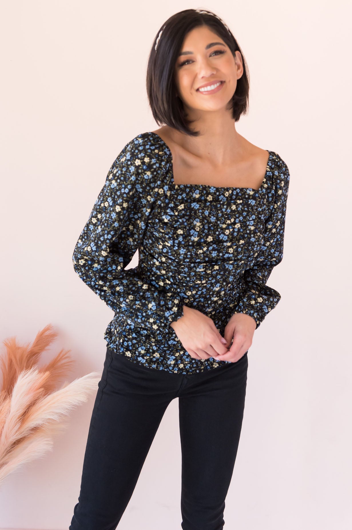 Floral Sensations Modest Ruche Top Tops vendor-unknown 