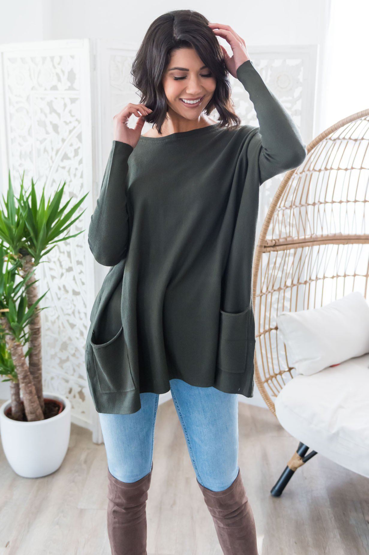 Casual Chic Modest Oversize Sweater Tops vendor-unknown 