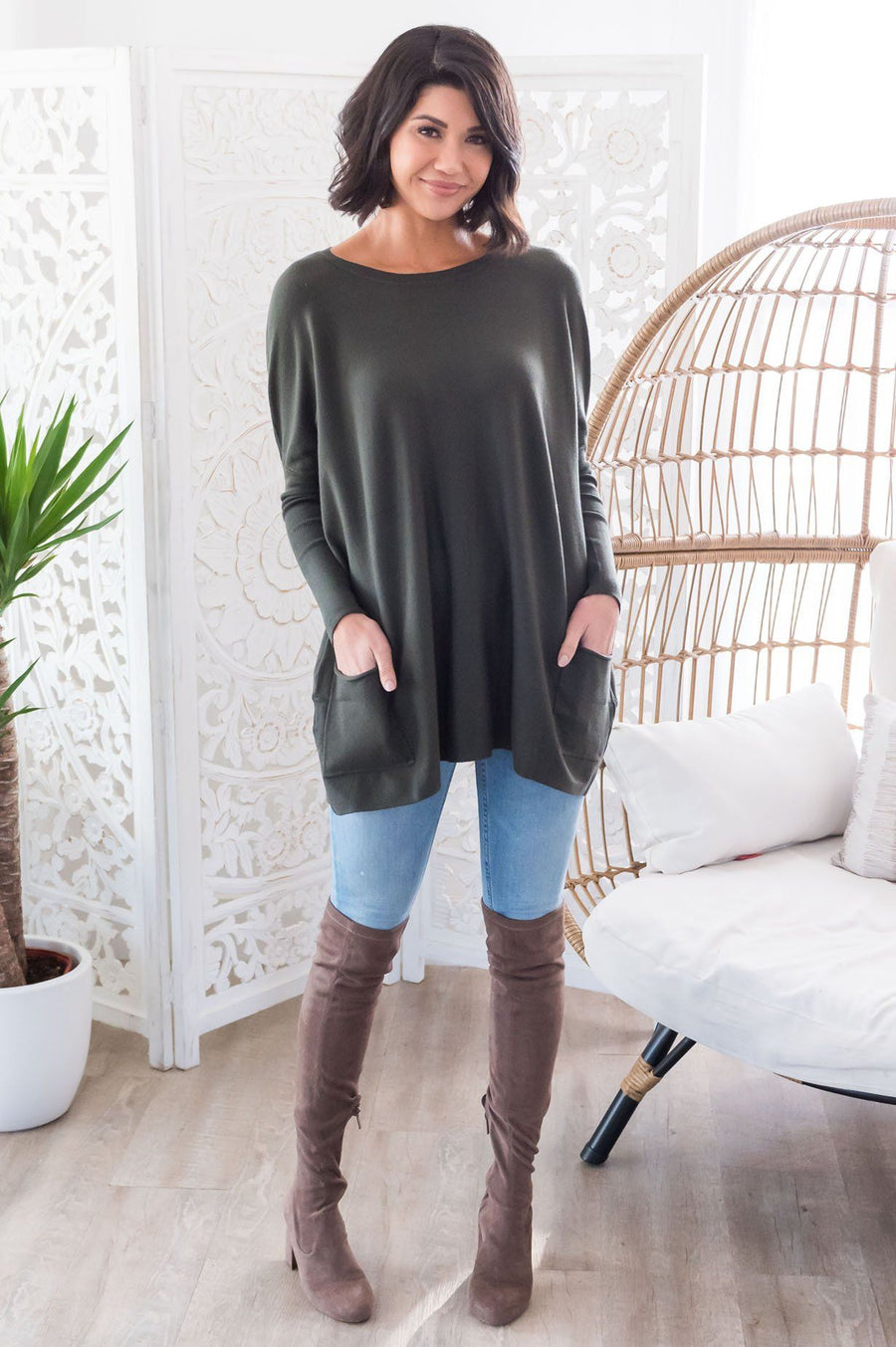 Casual Chic Modest Oversize Sweater Tops vendor-unknown 