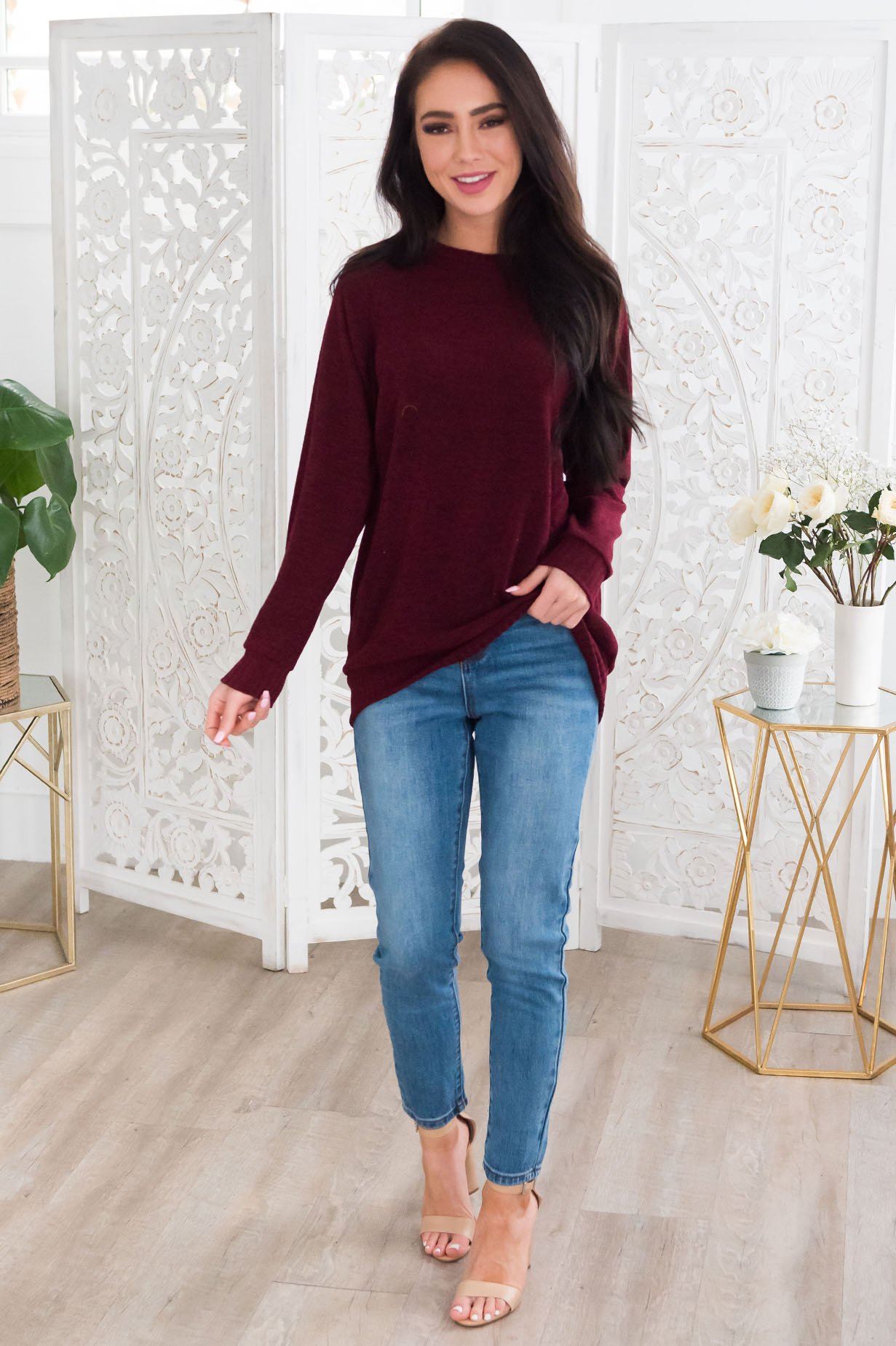 Spring Forward Modest Sweater Tops vendor-unknown 