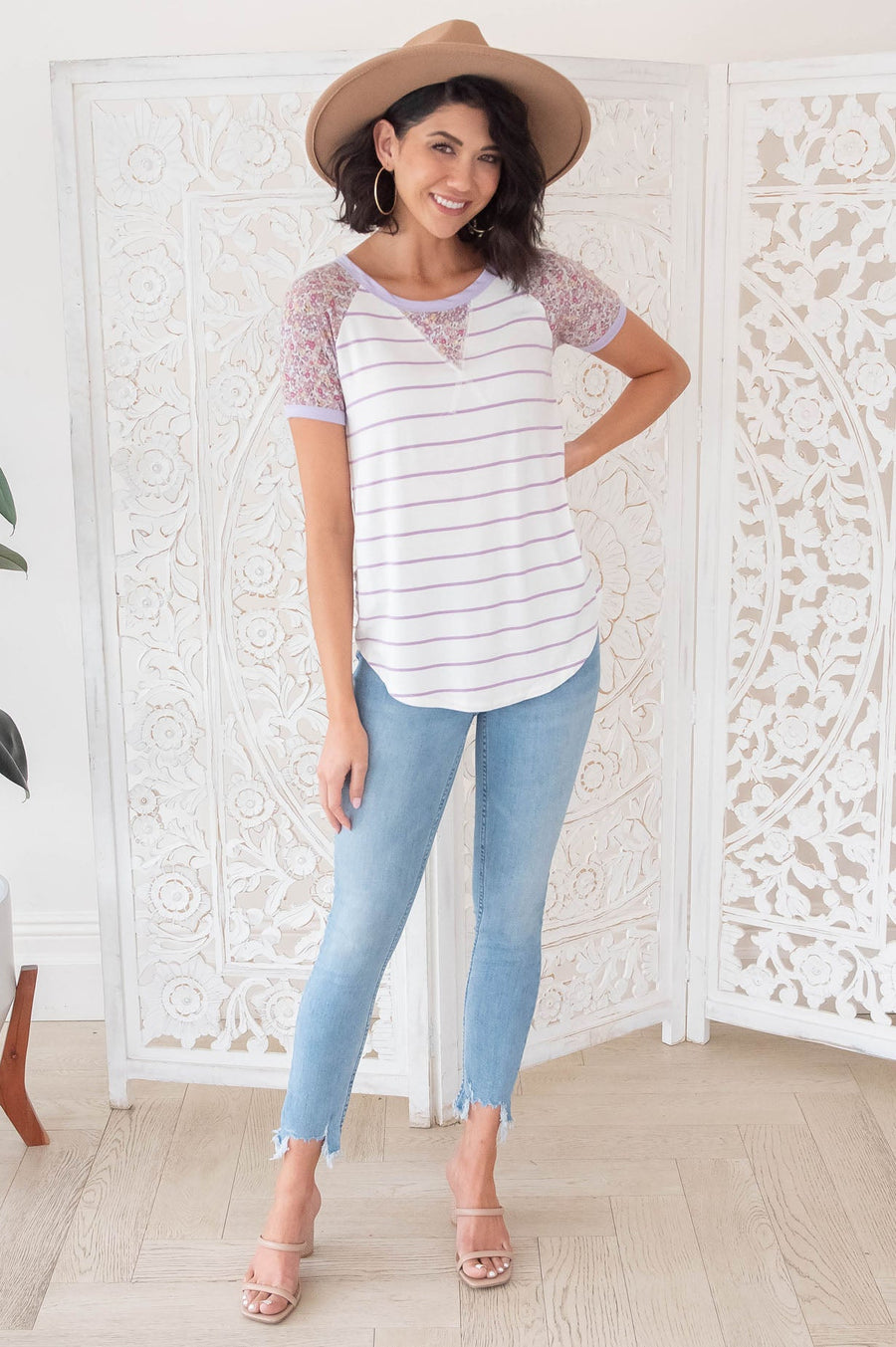 Queen of Stripes Modest Tee Tops vendor-unknown 