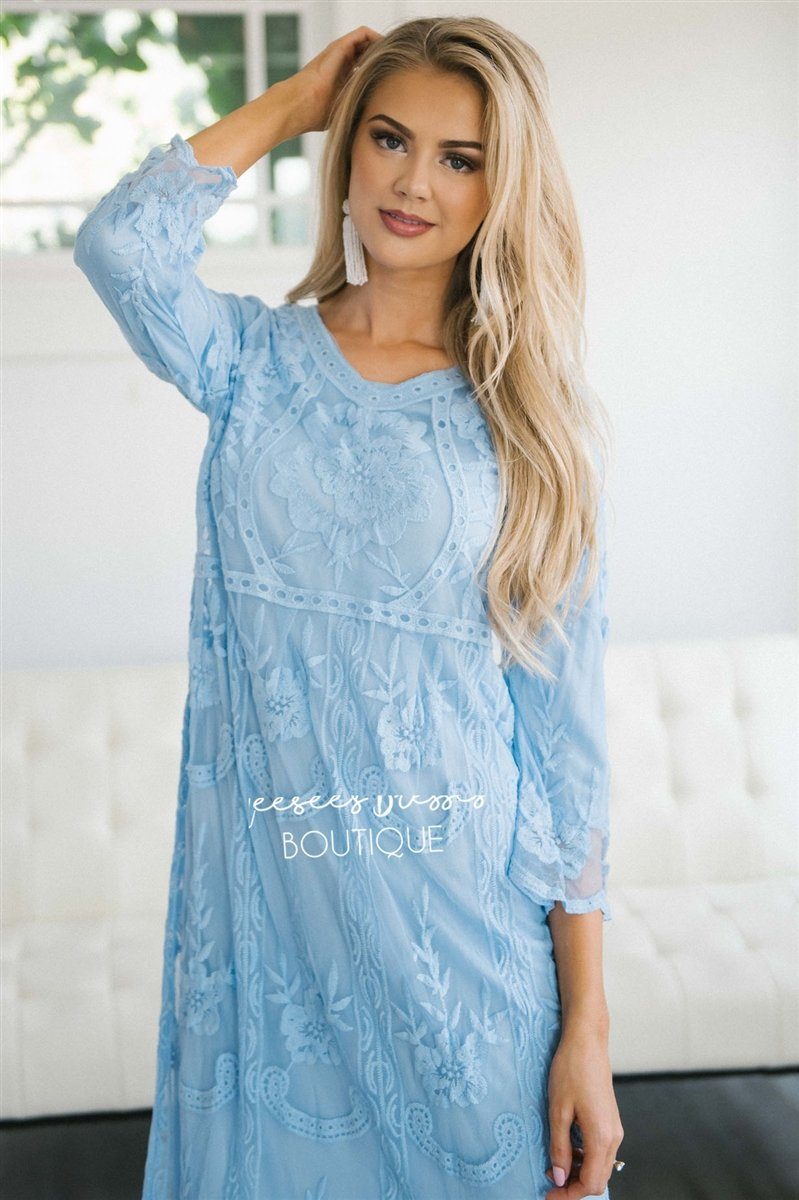 Day Dreamer Lace Dress in Arctic Blue Modest Dresses vendor-unknown 