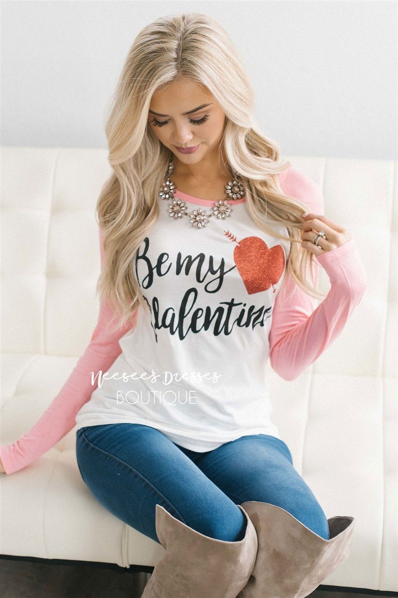 Be My Valentine Top Tops vendor-unknown White & Blush Pink S 