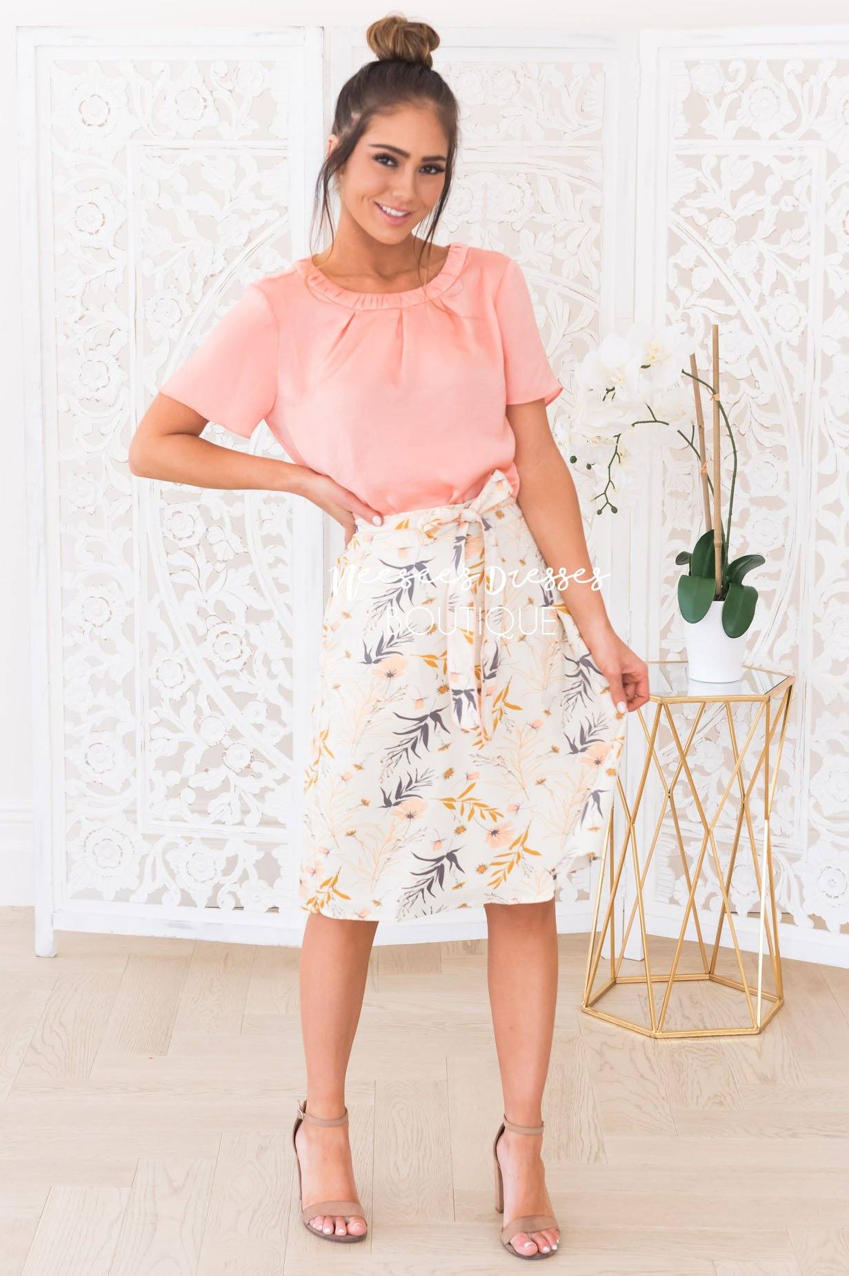 The Blooming Dahlia Modest Satin Blouse Tops vendor-unknown 