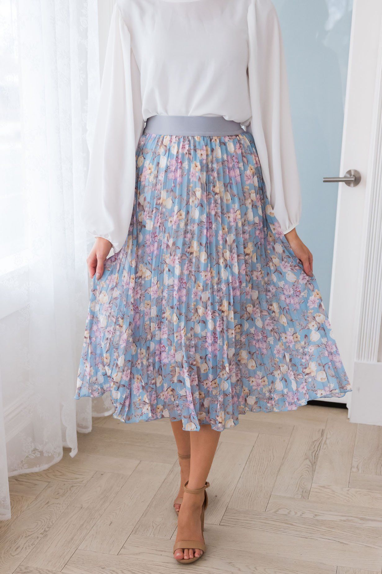 Floral Dreams Modest Pleat Skirt Skirts vendor-unknown 