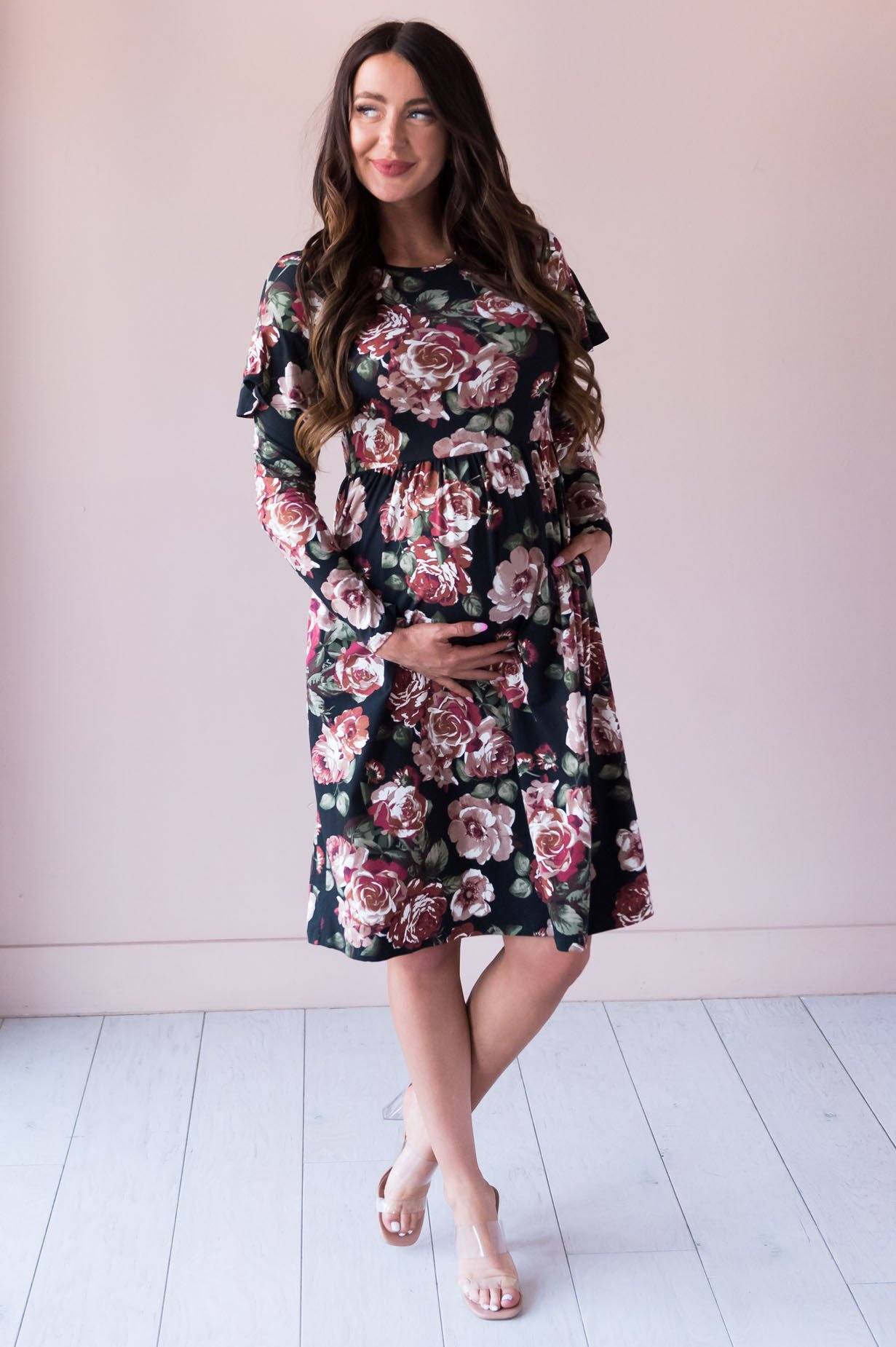 The Karina Ruffle Shoulder Dress Modest Dresses vendor-unknown 