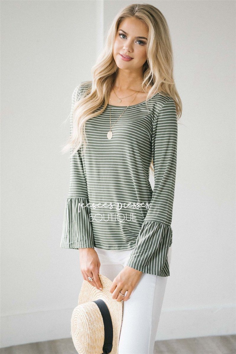 Striped Long Bell Sleeve Top Tops vendor-unknown 