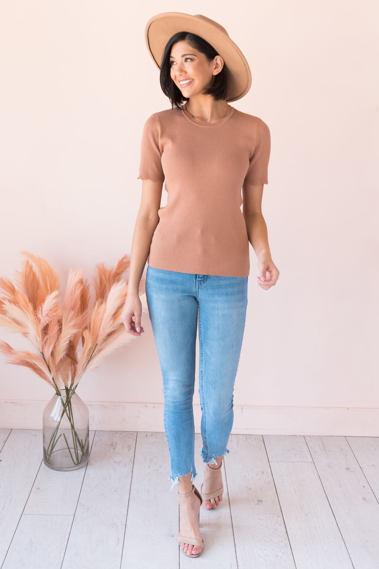 Going Strong Modest Scallop Edge Sweater Tops vendor-unknown 