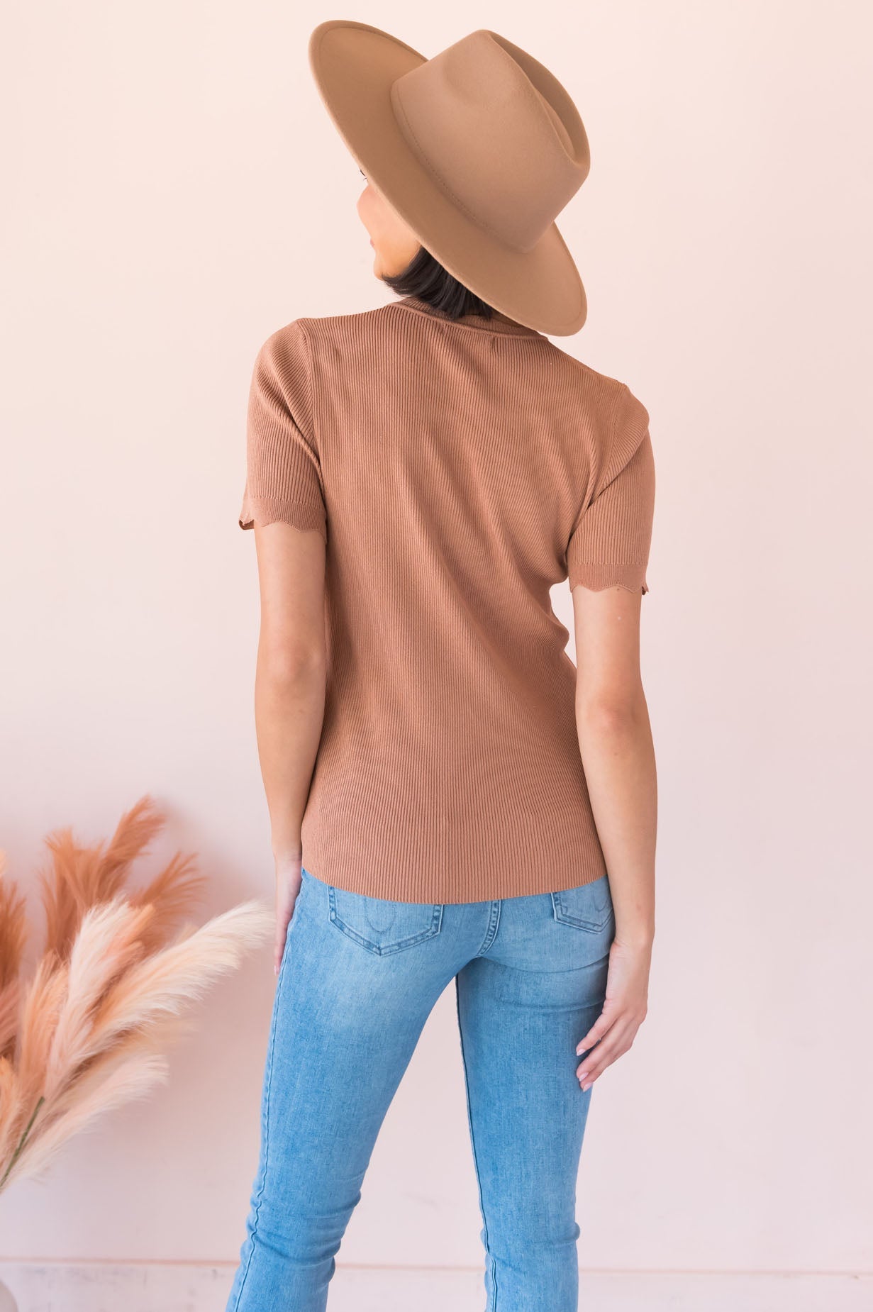 Going Strong Modest Scallop Edge Sweater Tops vendor-unknown 