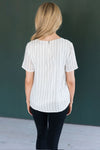 The Almighty Pom Detail Striped Modest Blouse Tops vendor-unknown