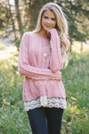 Scallop Lace Hem Cable Knit Sweater Tops vendor-unknown S Dusty Pink