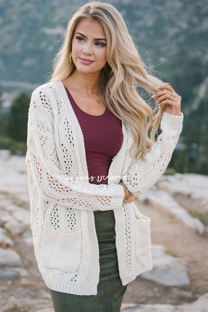 Over Sized Crochet Knit Cardigan Tops vendor-unknown 