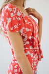 Asymmetric Ruffle Front Floral Top Tops vendor-unknown