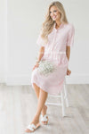 The Judy Modest Dresses vendor-unknown Light Pink & Ivory Stripes S