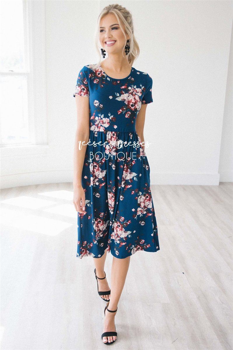 The Melody in Short Sleeves Modest Dresses vendor-unknown Navy S 