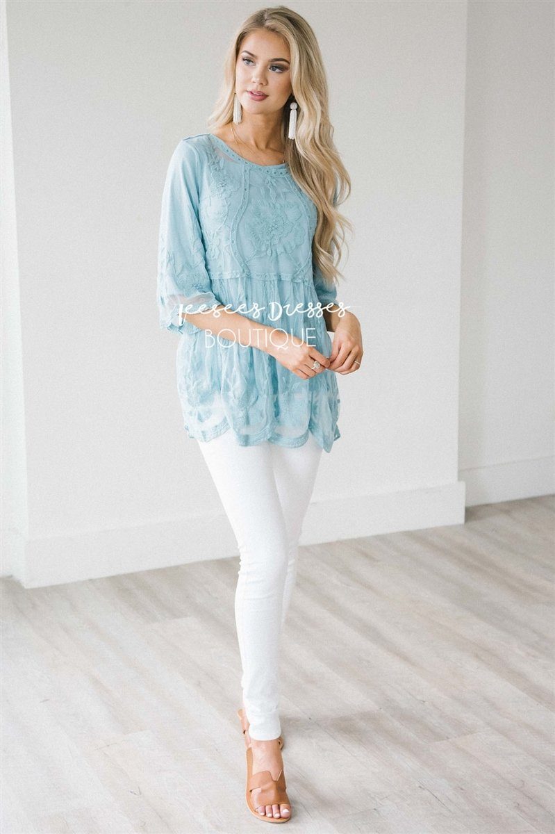 Day Dreamer Lace Blouse Tops vendor-unknown S Lake Blue 