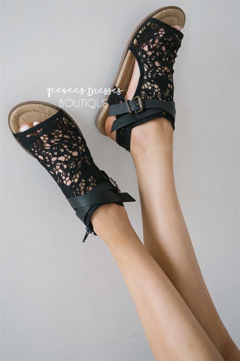 The Aleska Lace Cut Out Sandal Accessories & Shoes vendor-unknown 
