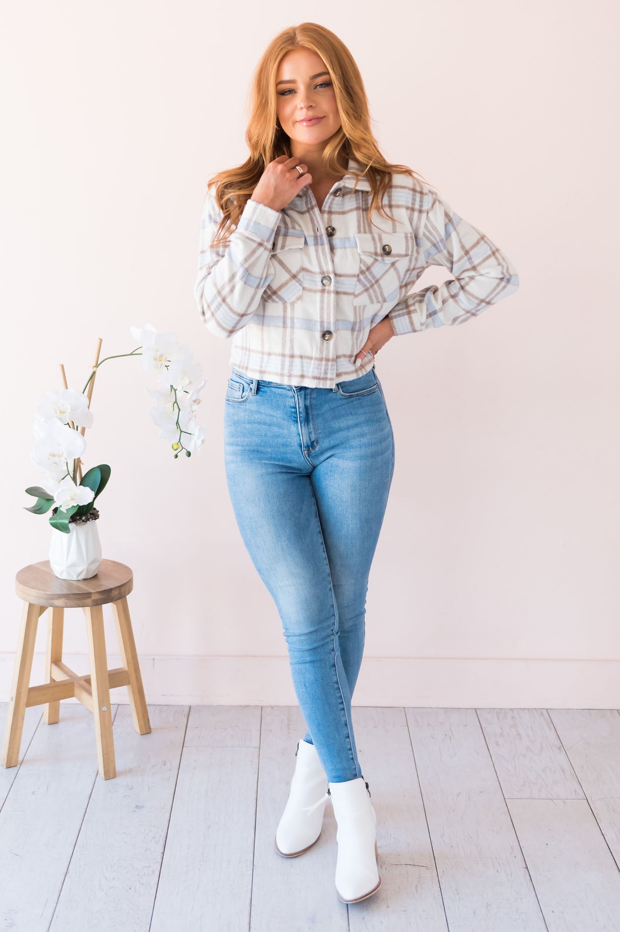 Trendy In Plaid Modest Cropped Jacket Modest Dresses vendor-unknown 