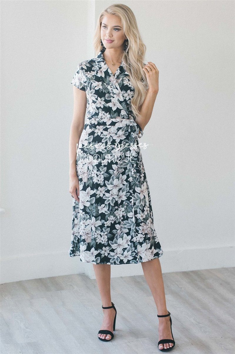 The Gloria Modest Dresses vendor-unknown S Black & Beige Floral 