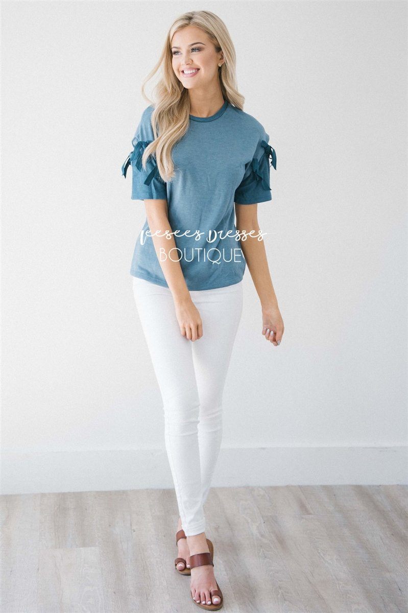 Double Tie Sleeve Top Tops vendor-unknown S Slate Blue 