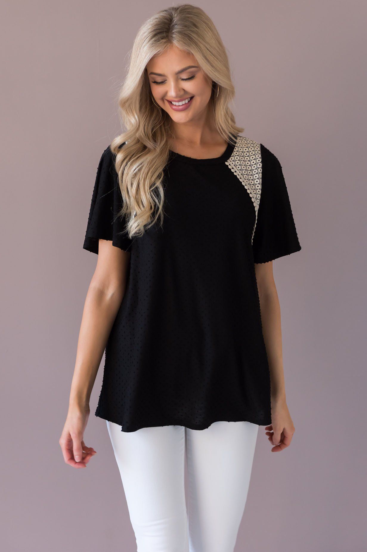 Free To Be Me Modest Lace Blouse Tops vendor-unknown 