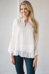 Ruffle Yoke Button Front Blouse Tops vendor-unknown Ivory S