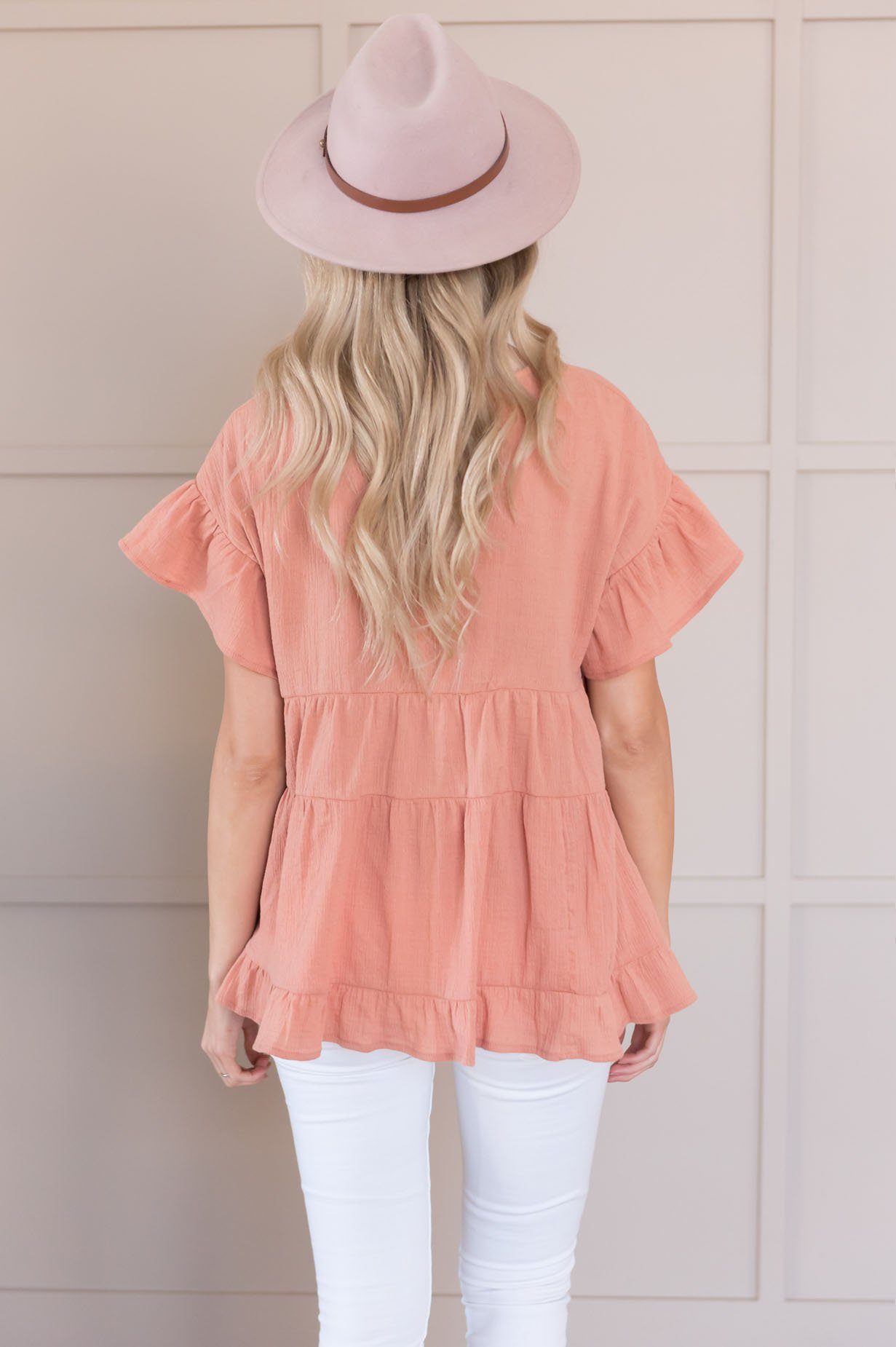 Oh So Thoughtful Modest Tiered Blouse Tops vendor-unknown 