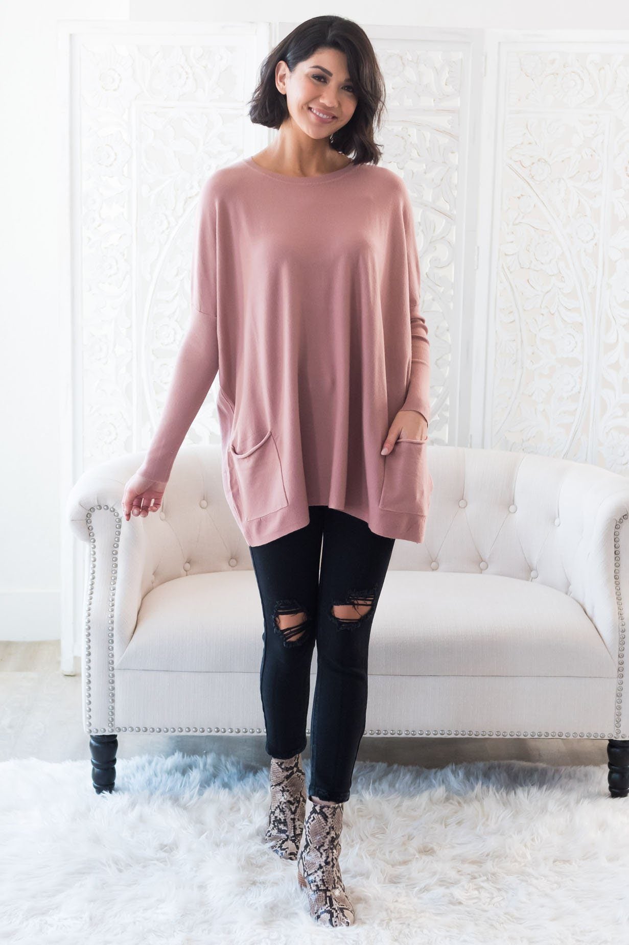 Casual Chic Modest Oversize Sweater Tops vendor-unknown 