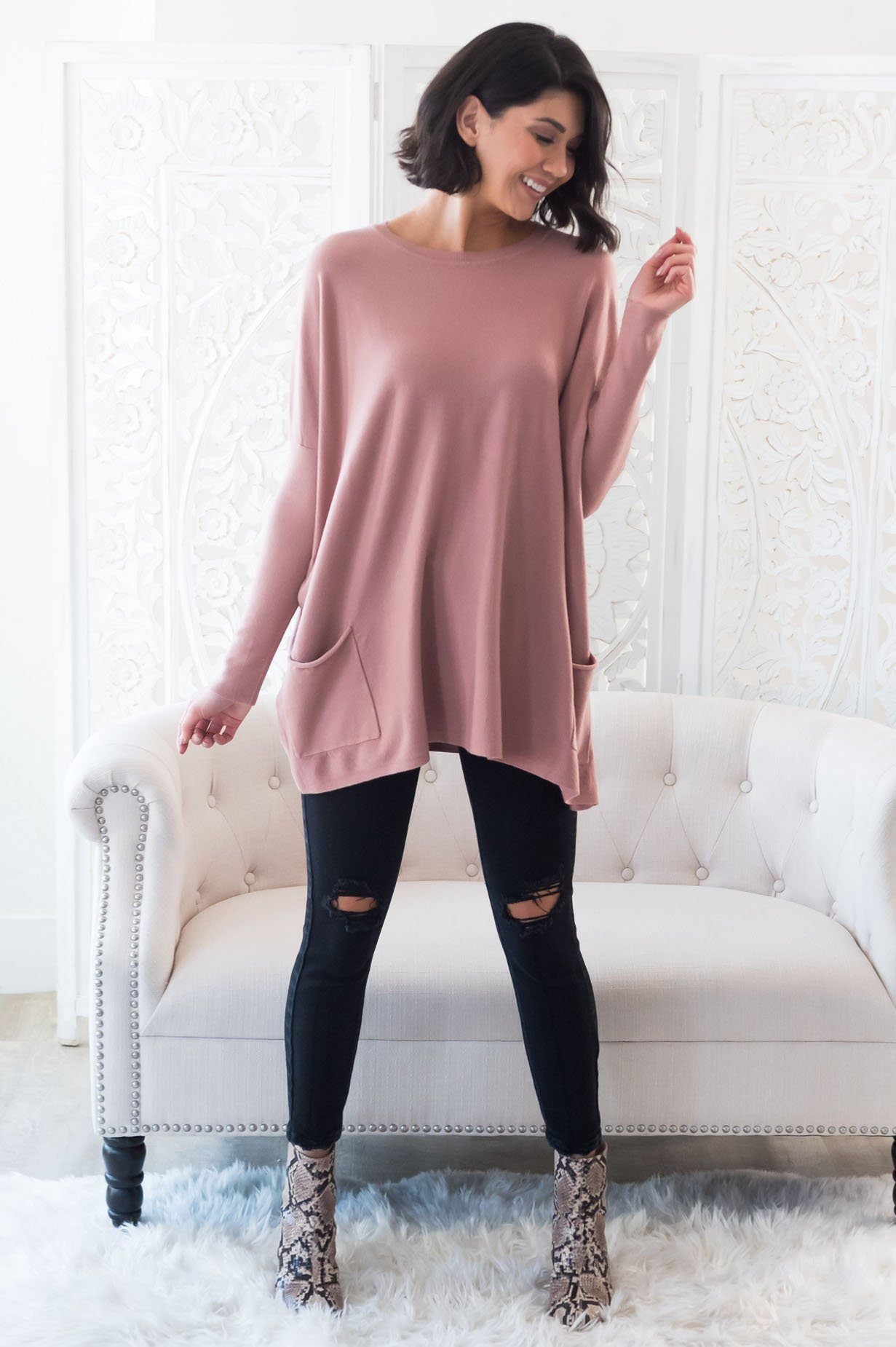 Casual Chic Modest Oversize Sweater Tops vendor-unknown 