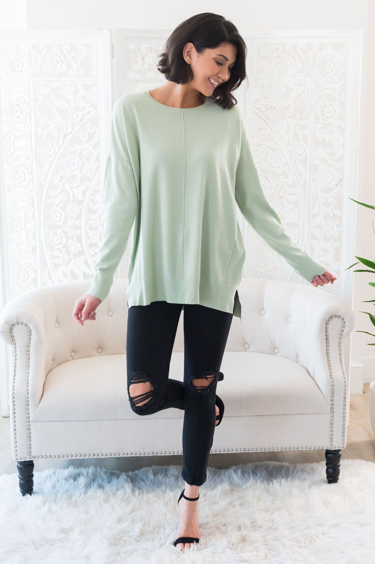 Snow Season Modest Sweater Tops vendor-unknown 