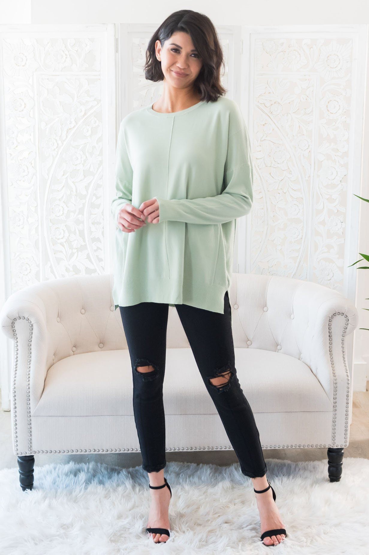 Snow Season Modest Sweater Tops vendor-unknown 