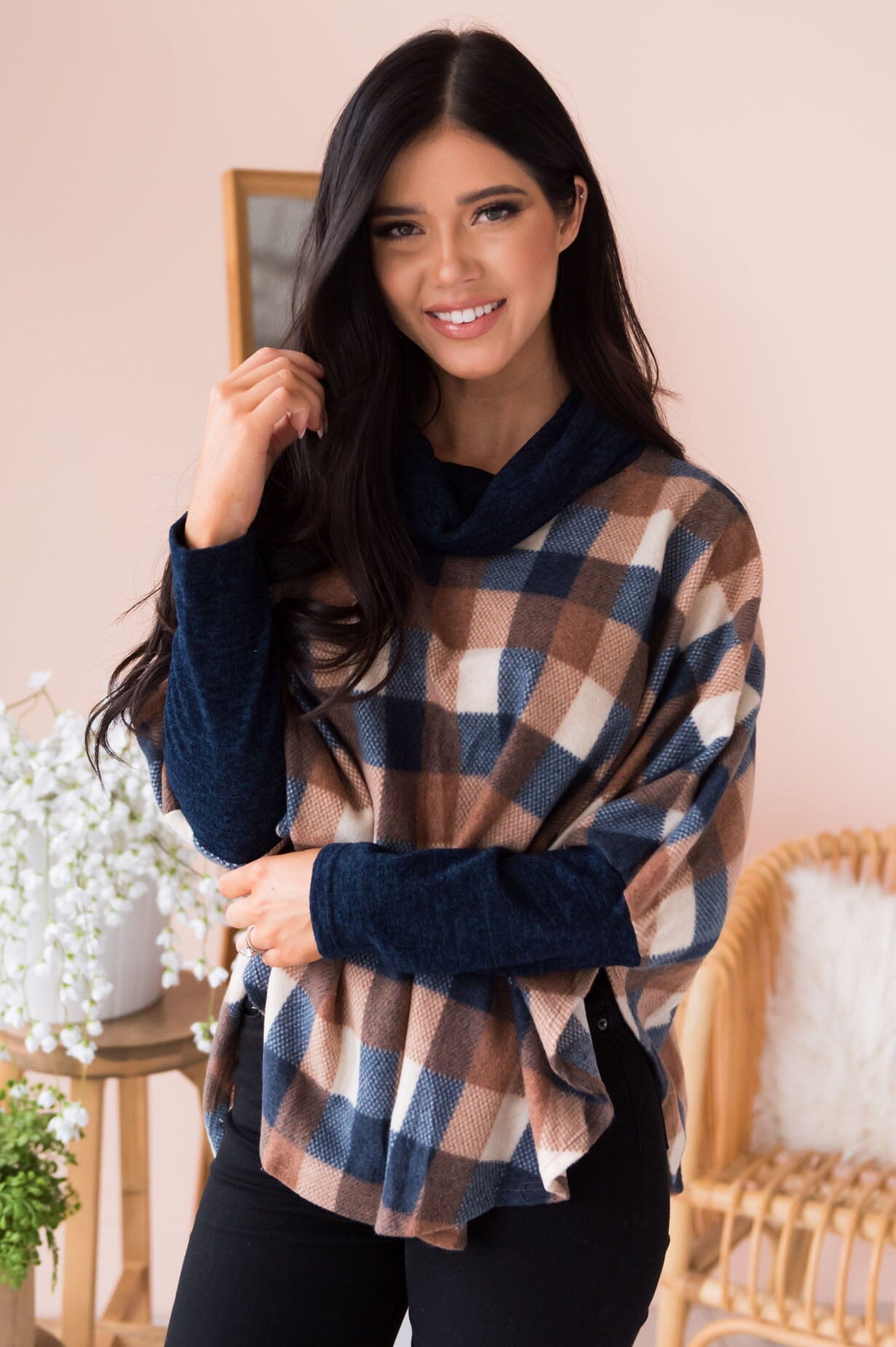 Will Be Seeing You Modest Cowl Neck Poncho Tops vendor-unknown 