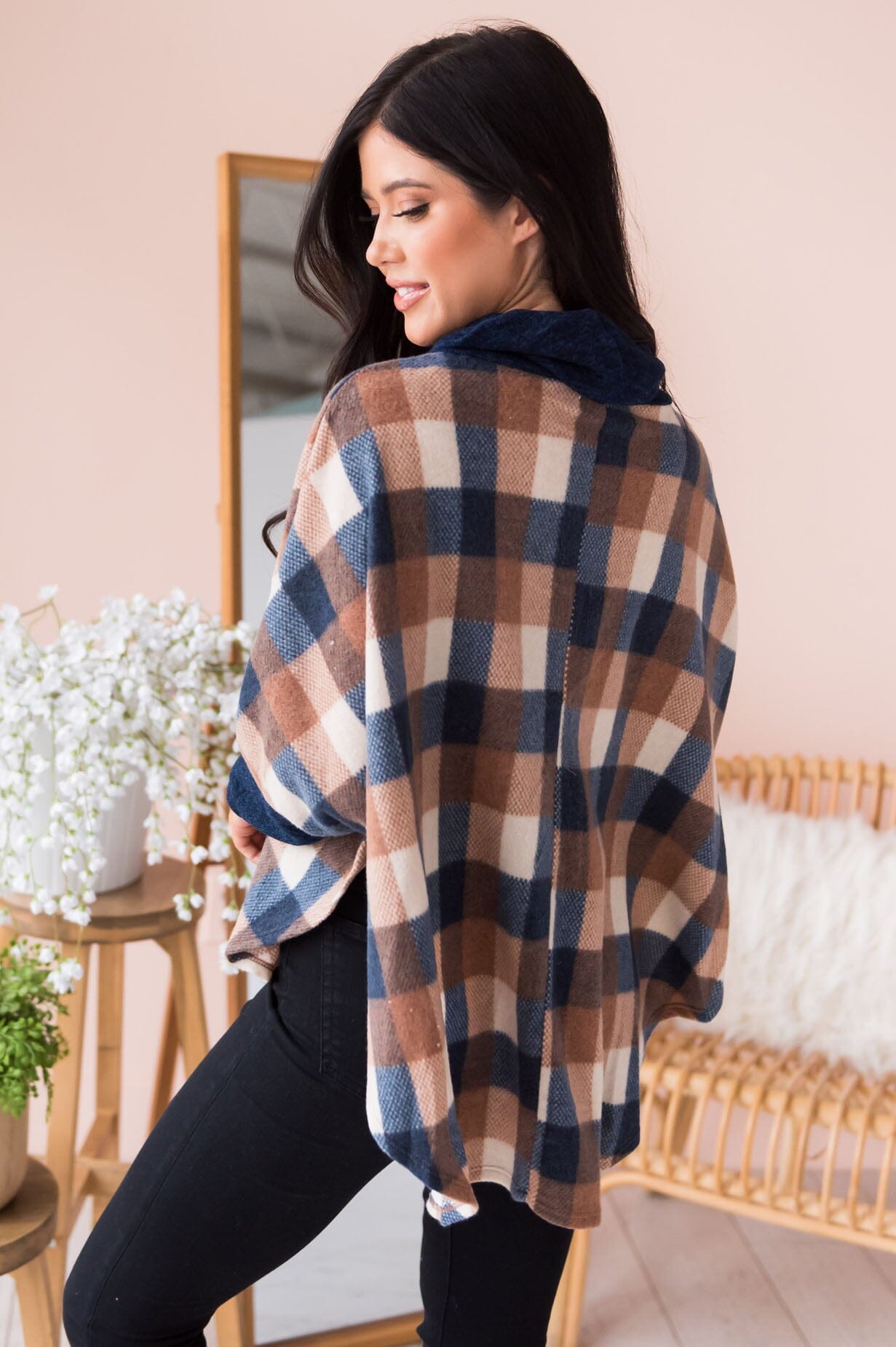 Will Be Seeing You Modest Cowl Neck Poncho Tops vendor-unknown 