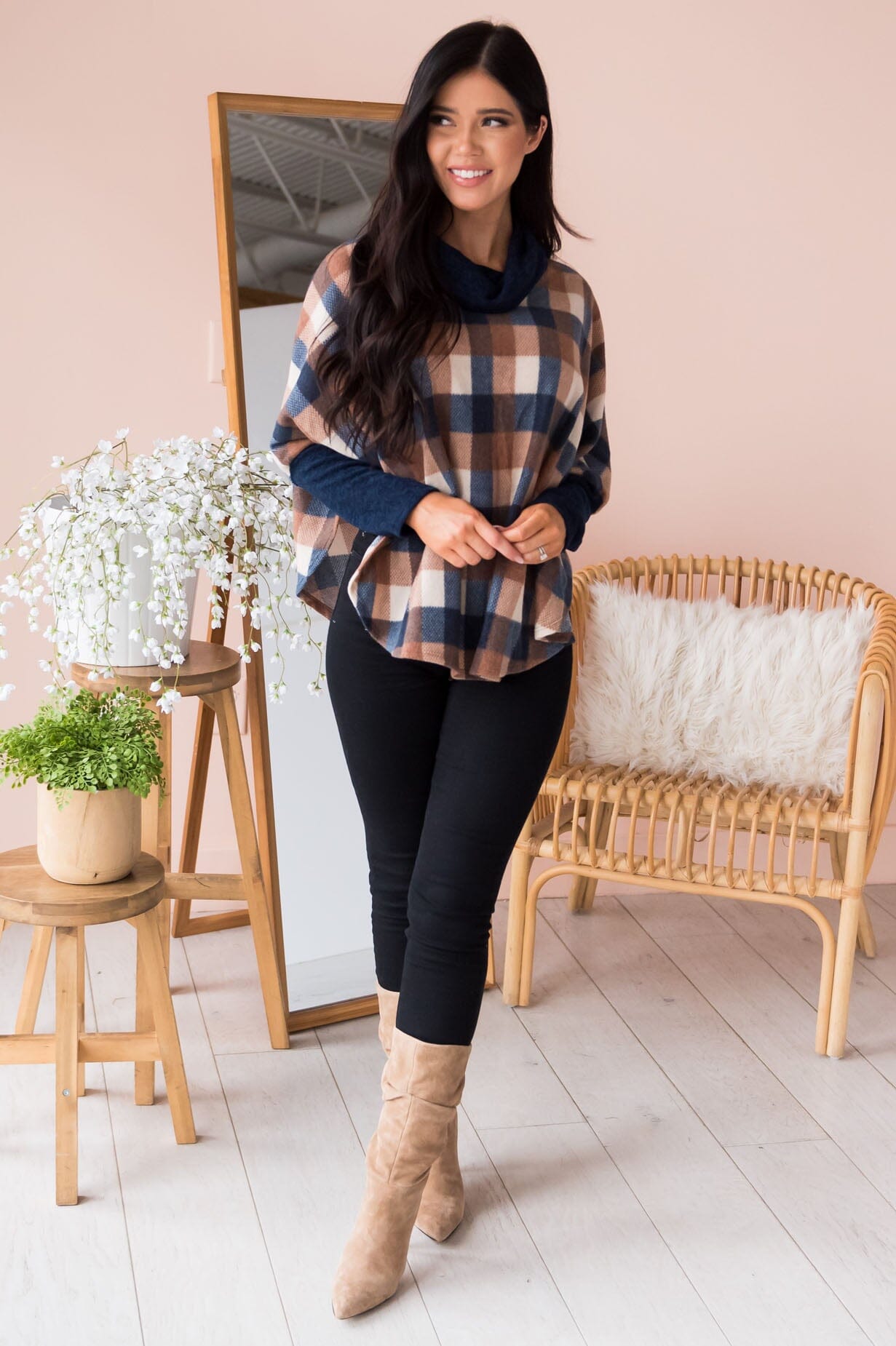 Will Be Seeing You Modest Cowl Neck Poncho Tops vendor-unknown 