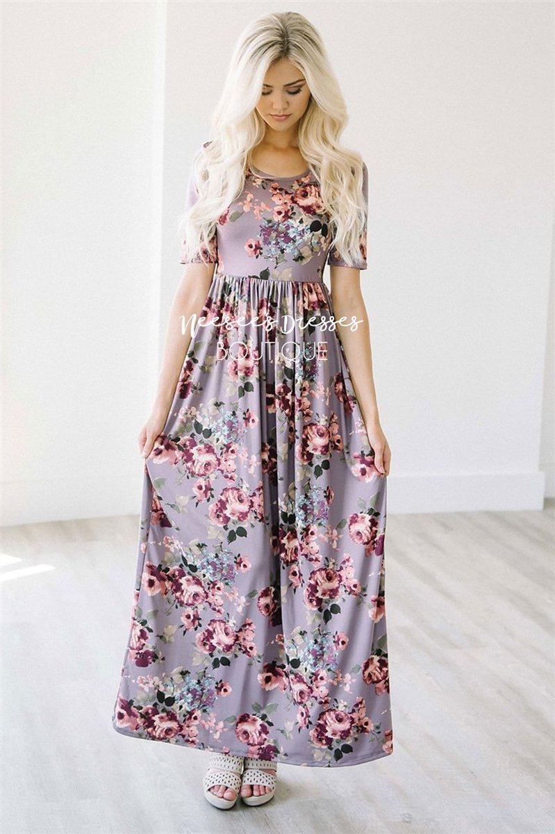The Miranda in Dusty Lilac Floral Modest Dresses vendor-unknown XS Dusty Lilac 