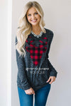 Falling Snow Plaid Reindeer Sweater Tops vendor-unknown Navy S 