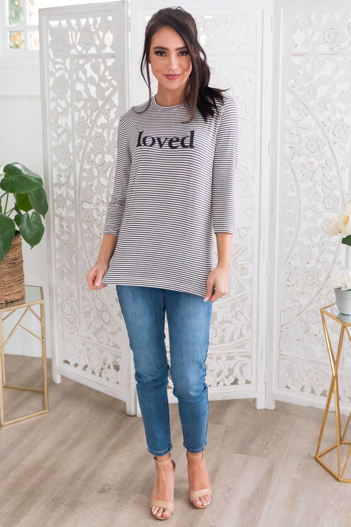 Loved Modest 3/4 Length Sleeve Tee Tops vendor-unknown 