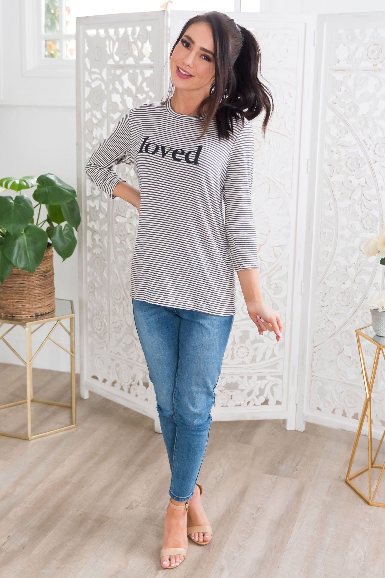Loved Modest 3/4 Length Sleeve Tee Tops vendor-unknown 