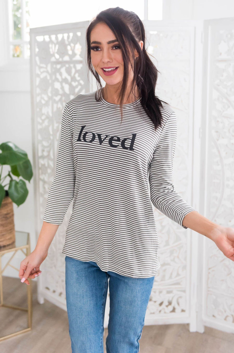 Loved Modest 3/4 Length Sleeve Tee Tops vendor-unknown 