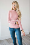Adorable Pink Ruffle Neck Sweater Tops vendor-unknown