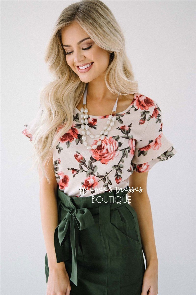 Floral Double Ruffle Sleeve Top Tops vendor-unknown XS Floral 
