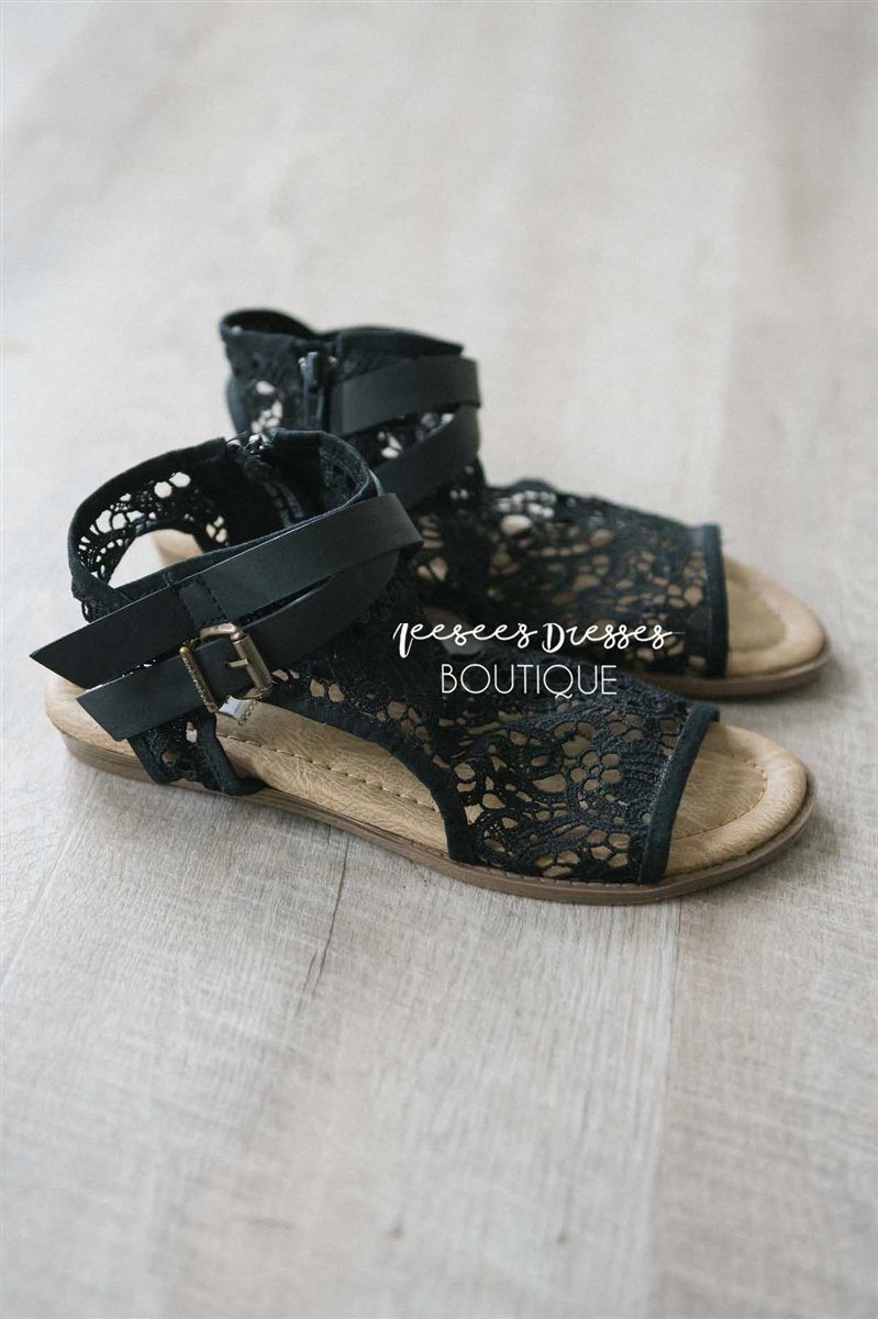 The Aleska Lace Cut Out Sandal Accessories & Shoes vendor-unknown 